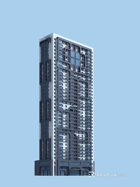 Modern High Rise Residential Building With Geometric Window Design And Contemporary Facade 3d model 