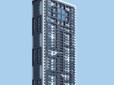 Modern High Rise Residential Building With Geometric Window Design And Contemporary Facade 3d model