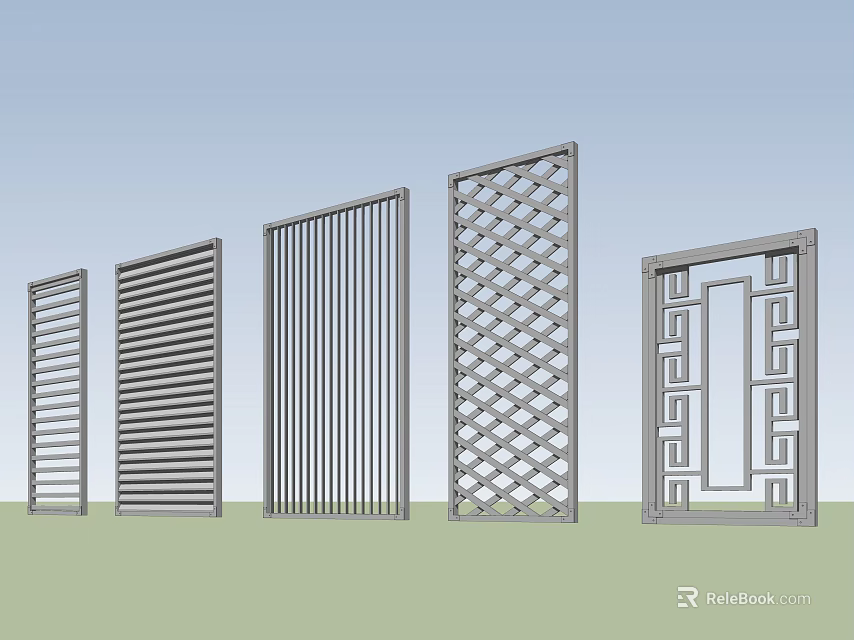 Different Style Decorative Grille Screens with Geometric Patterns and Modern Design 3d model