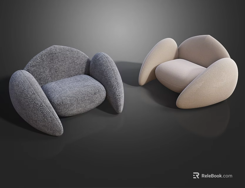 Modern Gray and Beige Single Sofa with Round Armrests and Comfortable Seats 3d model