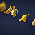 3D Rendered Fresh Bananas Bunch Single Unpeeled And Peeled Varieties