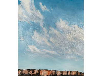 Scenic Landscape Painting With Vibrant Blue Sky White Clouds and Brown Cliffs 3d model