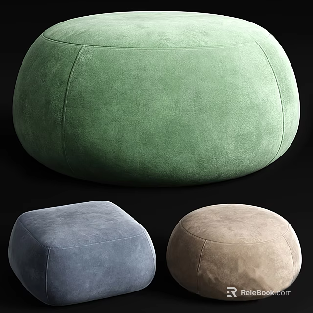 Three Colored Bean Bag Chairs Green Blue Beige Round Square Soft Velvet Living Room Furniture 3d model 