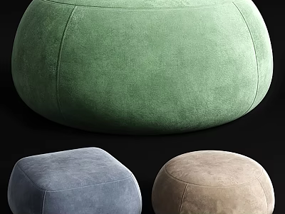Three Colored Bean Bag Chairs Green Blue Beige Round Square Soft Velvet Living Room Furniture 3d model