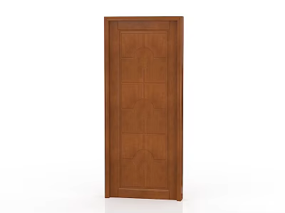 Wooden Brown Swing Door With Decorative Panel Design For Home Interior 3d model