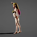 Woman in Black and Yellow Bikini Posing with One Hand on Head Against Grey Background