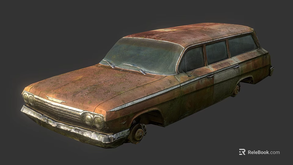 Rusty Vintage Station Wagon With Worn Out Exterior And Classic Design 3d model 