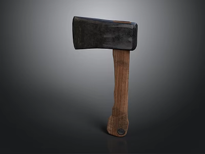 Classic Axe With Black Metal Head And Brown Wooden Handle 3d model