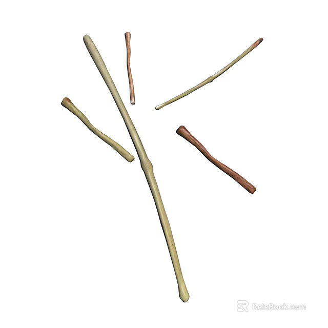 Natural Plant Branches With Slender Yellow And Brown Stems Crossed On White 3d model 