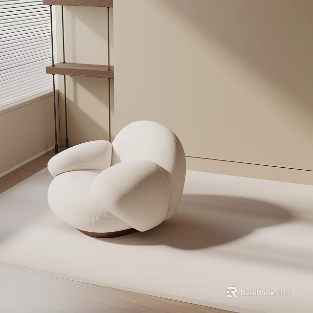 Minimalist White Accent Chair with Rounded Design Indoor By the Window Light Tones 3d model 