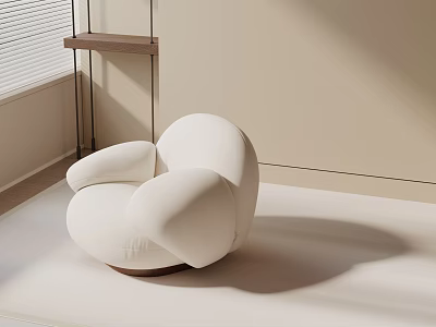 Minimalist White Accent Chair with Rounded Design Indoor By the Window Light Tones 3d model