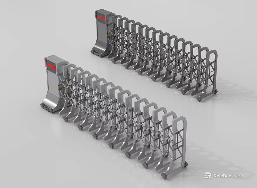 Public Facility Entrance With Metal Retractable Security Gates For Access Control 3d model 