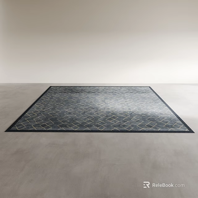 Dark Colored Square Rug With Geometric Pattern On Light Colored Floor And Light Walls 3d model