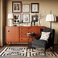 Elegant Entryway Cabinet and Sideboard with Table Lamp Decorative Items Black Chair and Area Rug