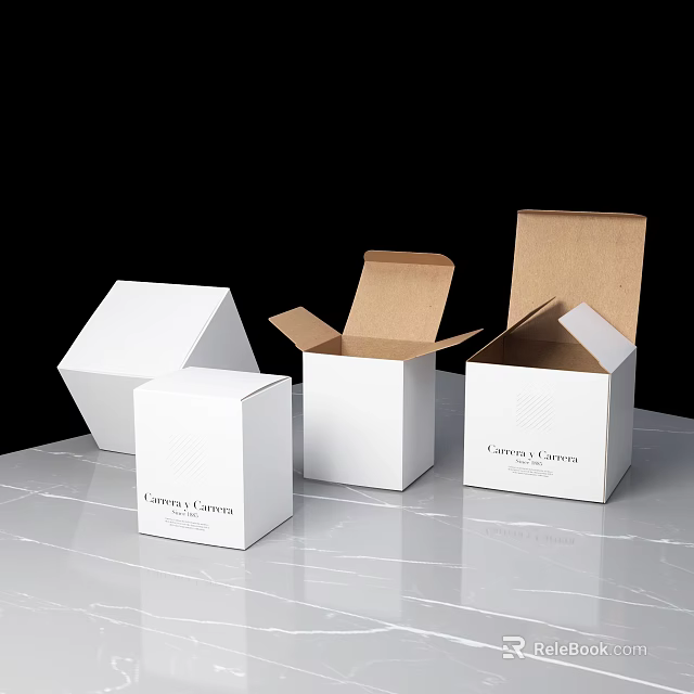 Decorative Ornament Set Packaging Boxes With Various Sizes Open Closed White Brown Modern Design 3d model 