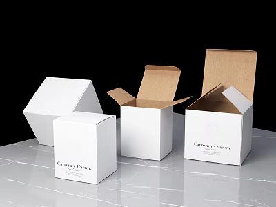 Decorative Ornament Set Packaging Boxes With Various Sizes Open Closed White Brown Modern Design 3d model