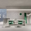 Modern Flowing Yuhe Clothing Store with Clothing Mannequins Green Chairs and Display Area