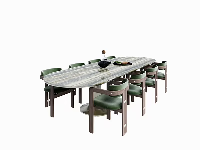 Modern Dining Table and Chairs Set With Green Upholstered Chairs And Marble Top 3d model