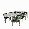 Modern Dining Table and Chairs Set With Green Upholstered Chairs And Marble Top