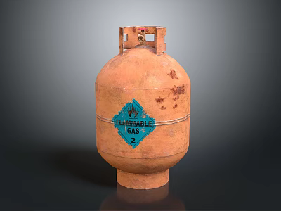 Rusty Orange Gas Cylinder With Flammable Gas Label For Household Daily Use 3d model