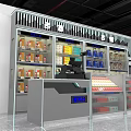 Modern Mall Store Interior With Shelves Products Display And Cashier Counter