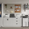 Modern Office Interior With Office Appliances Printers Scanners Filing Cabinets And Green Plants