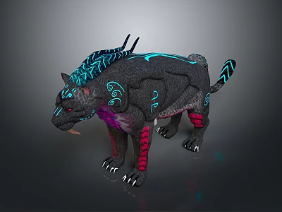 Fantasy Mythical Beast With Black Purple Body Neon Blue Glowing Patterns Red Legs Fangs 3d model