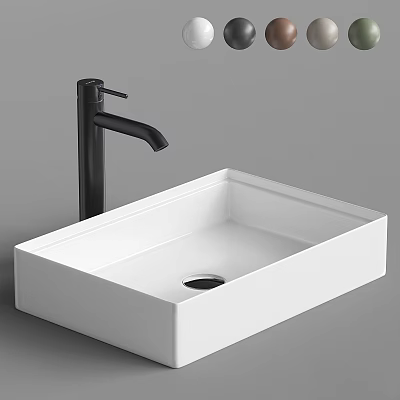 Modern White Bathroom Washbasin With Sleek Black Faucet And Minimalist Design 3d model