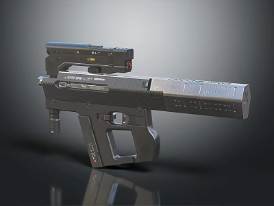 Futuristic Tactical Handgun with Black Metal Body Textured Grip Top Mounted Sight and Magazine 3d model
