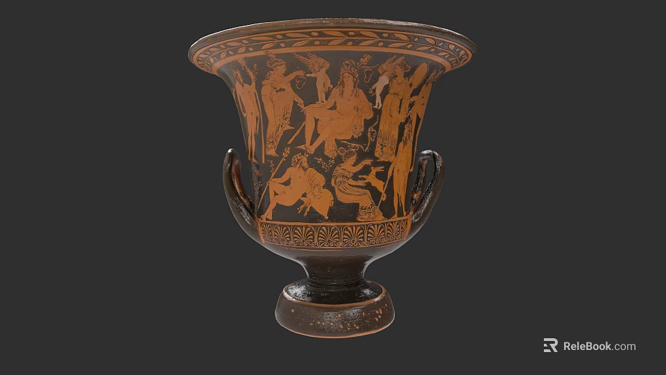 Ancient Greek Style Ceramic Vessel With Two Handles And Mythological Figure Patterns 3d model 