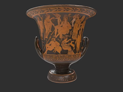 Ancient Greek Style Ceramic Vessel With Two Handles And Mythological Figure Patterns 3d model