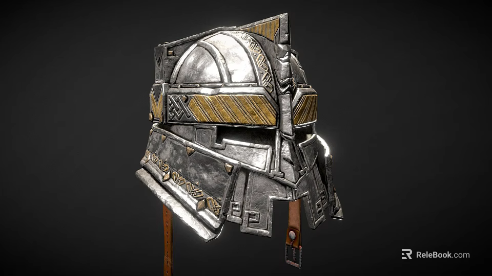 Intricate Metallic Helmet Design With Decorative Patterns Gold Accents And Ornate Details 3d model 