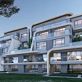 Modern Detached Villa With Multiple Floors Balconies Large Windows And Green Lawn