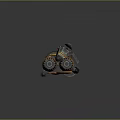 Sci Fi Mechanical Weapon With Yellow Black Metal Gears Pipes And Heat Sink Design