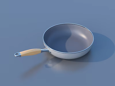 Stainless Steel Frying Pan With Wooden Handle And Non Stick Surface For Kitchen Cooking 3d model
