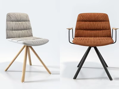 Light Gray And Brown Pleated Accent Chairs With Wooden And Metal Legs And Armrests 3d model