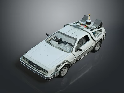 Old White Car With Damaged Body Broken Windows And Roof Time Device 3d model