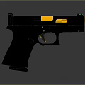 Sleek Black Tactical Pistol With Yellow Slide Accents Green Sights And Textured Grip