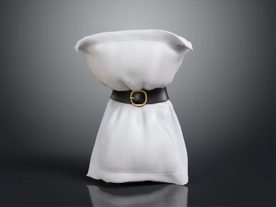 Stylish White Garment with Black Belt and Gold Buckle Waist Detail 3d model