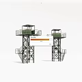 Two Green Metal Watchtowers With Staircases And Observation Platforms