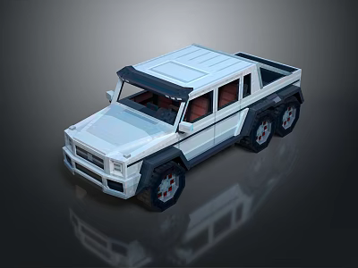 White Six Wheel Pickup Truck With Modern Rugged Design And Red Seats 3d model
