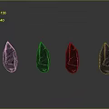 Four Colorful Reflective Plants In Red Black Green Purple On Gray Background