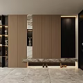 Modern Foyer Hallway Interior Design With Wooden Cabinets Marble Accents And Lighting