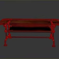 Classic Wooden Desk With Red Tabletop Black Frame And Metal Accented Legs