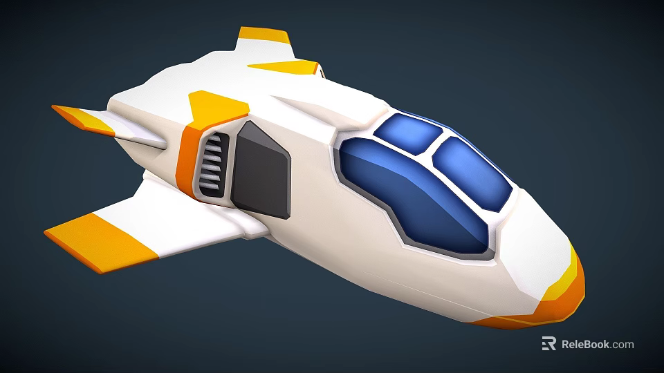 Cartoon Airplane 3D Model With White Orange Blue Stylish Design And Transparent Windows 3d model 