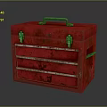 Vintage Red Metal Toolbox With Multiple Drawers Handle And Latches Design Features