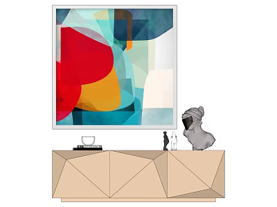 Modern Interior With Abstract Painting Geometric TV Stand And Decorative Figurine 3d model
