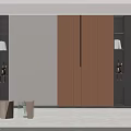 Modern Wardrobe Design Featuring Light Gray And Beige Panels Open Shelves With Books And Decor