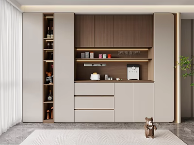 Modern Brown and Beige Sideboard with Drawers Cabinets Open Shelves LED Lighting and Wine Rack 3d model