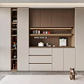 Modern Brown and Beige Sideboard with Drawers Cabinets Open Shelves LED Lighting and Wine Rack